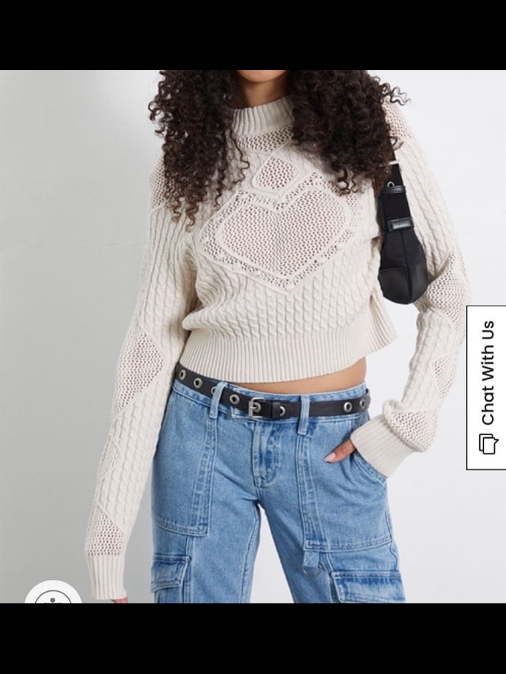 Women's Cream Heart-Detail Scoop-Neck Sweater